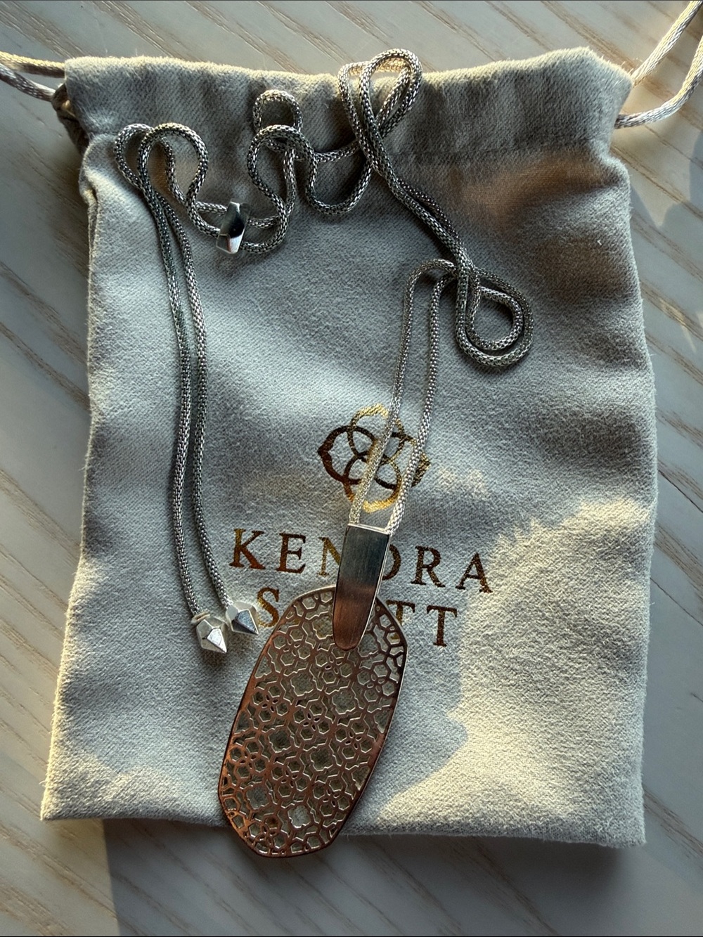 Kendra Scott Silver-Tone Chain with Rose Gold Filigree Pendant